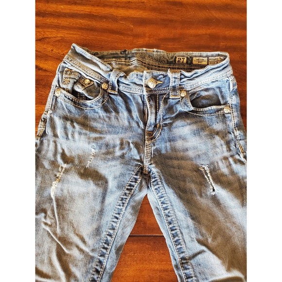 Miss Me Mid-Rise Boot Cut Women Size 27 Med Wash MW58458 Embellished Destressed - Picture 5 of 13